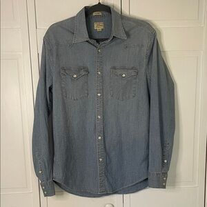 J. Crew Men's Denim Blue Western Style Button-Down Shirt Size Medium